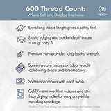 Threadmill 100% Cotton Sheets for Queen Size Bed - 600 Thread Count Queen Bed Sheets Set with 16” Deep Pocket - Sateen Weave 4-Piece Bedding Set with Cooling Effect, White Threadmill