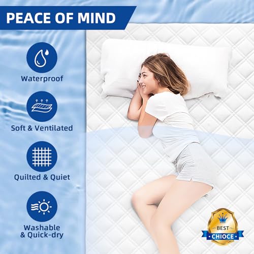 MEELUS Padded Full Mattress Protector, Breathable Waterproof Mattress Pad Cover Fitted Deep Pocket 8"-21", Soft Noiseless Mattress Cover Washable Cooling for Home Hotel Bedroom, White MEELUS
