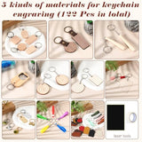 Tondiamo 122 Pcs Laser Engraving Blanks Keychains Bulk Laser Cutting Engraving Materials Accessories Including Wood, Stainless Steel, Acrylic, PU Leather, Silicone and Marking Paper Tape for Laser Tondiamo