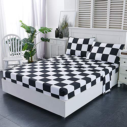 Best Season Bed Sheet Set 4 Piece -Full Size-Soft Durable Microfiber Bedding Sheet Set,Deep Pocket,Stain,Fade & Wrinkle Resistant (Plaid Black&White) Best Season