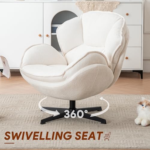DRKAT Swivel Accent Chair, Modern Recliner Lounge Chair with Metal Base Frame, Comfy Tufted Armchair for Living Room, Bedroom, Home Office, Beige
