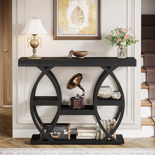 Tribesigns 39.4" Console Table, Industrial 4-Tier Sofa Table Entryway Table with Storage Shelves, Narrow Wood Accent Tables with Metal Frame for Small Spaces, Hallway, Foyer, Black Tribesigns