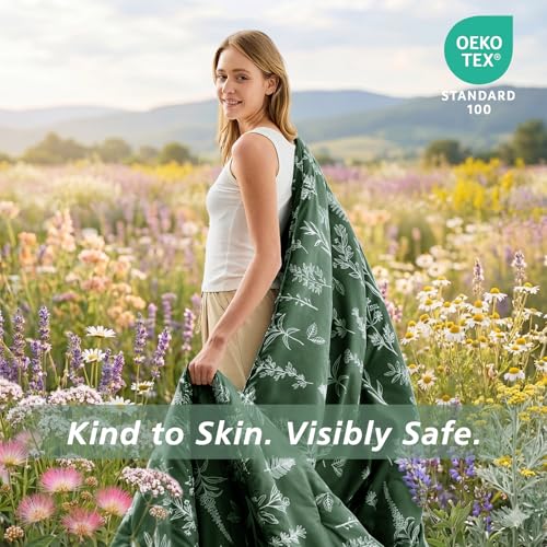 MUXHOMO Dark Green Bed in a Bag Queen 7 Pieces, Queen Comforter Set Reversible Botanical Flowers Design, Ultra Soft & Breathable Bedding Sets with Comforter, Sheets, Pillowcases & Shams