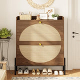 IRONCK Shoe Cabinet Storage with 2 Flip Drawers, Free Standing Wooden Shoe Storage Organizer Cabinet with Rattan Doors for Entryway, Narrow Shoe Rack Cabinet, Walnut IRONCK