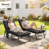 Outsunny Chaise Lounge Chair Outdoor Set of 2, 5-Position Reclining Pool Lounge Chairs with Cushions, Side Pocket, Headrest, Folding Lounger Tanning Chair Camping Cot for Patio, Beach, Black