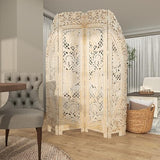 Deco 79 Wood Floral Handmade Foldable Arched Partition 4 Panel Privacy Screen with Intricately Carved Designs, Room Divider 60" x 2" x 72", White Deco 79