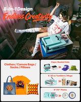 VEVOR Hybrid Heat Press, 15 x 15 inch, 8-in-1 Multifunction, Heat Up Fast and Even, All-New Patented Design, Easy to Control, Sublimation Press Machine for T-Shirts/Tumblers/Caps/Plates, Light Green VEVOR