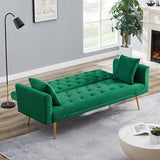 71.65'' Convertible Sofa Bed Modern Futon Set, Velvet Foldable Reclining Loveseat, Three Adjustment Angles,Mid Century Modern Couches for Living Room/Bedroom/Apartment, Easy Assembly,Green Meqiodas
