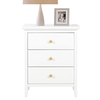 3 Drawer White Nightstand Wooden Large Night Stands with Gold Handle 19 Inch Modern Bedside Table for Bedrooms Mesa de Noche Blanca