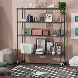 Raynesys Wire Shelving with 4" Wheels, 2000Lbs Heavy Duty 4-Tier Shelving Metal Shelves, 60x24x72in Steel Wire Storage Shelf Commercial Grade Adjustable Utility Rack for Garage, Kitchen Raynesys