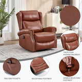 PELUMY Genuine Leather Swivel Rocking Recliner Chair for Adults, 360° Swivel Glider Rocker with Heat & Vibrating Massage, Lounge Chair for Living Room, Bedroom, Nursery (Tangerine-Red Brown)