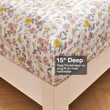 Viviland Floral King Sheet Set - 4 Piece Vintage Pink & Yellow Flower Patterned Bed Sheets - Soft, Breathable Microfiber Sheets with Deep Pocket, Non-Slip Fitted Sheets & Pillowcases Viviland