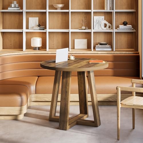 Tribesigns Round Conference Table for 2-4 People, 31.5-Inch Small Wooden Office Table with Sturdy Base, Farmhouse Home Office Meeting Desk for Small Spaces, Rustic Brown Tribesigns