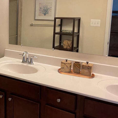 Wooden Vanity Bathroom Trays, Farmhouse Wood Perfume Tray Home Rustic Decor Plate, Kitchen Counter Top Storage, Rectangular Sink Organizer Tray for Soap Bottle Accessories GinSent