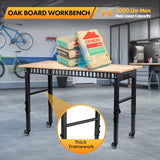GVGBUK 48" Height Adjustable Workbench, 2000 LBS Load Capacity Rubber Wood Top Workstation, Heavy-Duty Hardwood Worktable for Garage Workshop (with Wheels and Socket,48'') GVGBUK