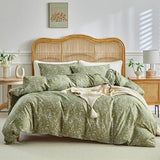 AMWAN King Size Comforter Set Olive Green 3 Pieces King Boho Floral Bedding Set, All Season King Bedding Sets with 1 Comforter and 2 Pillowcases, Soft Thick Aesthetic Comforter Sets AMWAN