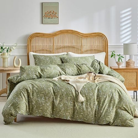 AMWAN Queen Size Comforter Set Forest Green, 3 Pieces Queen Bedding Sets, Vintage Botanical Bedding Set, 1 Comforter with 2 Pillowcases, Aesthetic Floral Comforter Set Soft for All Seasons AMWAN