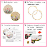 Flowers Embroidery Kits for Beginners Adults, Floral Hand Embroidery Set Needlepoint Kits, Stamped Cross Stitch Kits for Beginners Adults, 2 Embroidery Hoops, Fabric, Thread (Attached Video Tutorial)