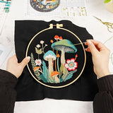 Mushroom Embroidery Kit for Beginners Adults, Stamped Hand Embroidery Kit, Embroidery Starter Kit with Floral and Mushroom Design, Cross Stitch Kits with Printed Embroidery Cloth and Embroidery Tools