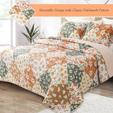 Whale Flotilla Patchwork Quilt Twin Size, Extra Soft Boho Floral Bedspreads for Bed Reversible Lightweight Twin Quilt Bedding Set Printed Coverlets with 1 Pillow Sham for All Seasons, Orange Whale Flotilla