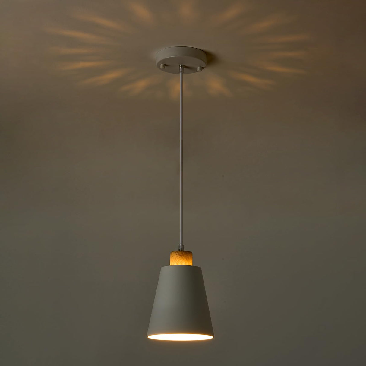 LAMKNVS Mini Pendant Light Fixtures White Wood Pendant Lighting for Kitchen Island 7.87in Cone Modern Ceiling Hanging Lights Hollow Shade Nordic Island Light for Counter, Bar, Hallway LAMKNVS