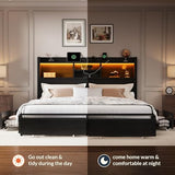 LARMACE King Size Bed Frame with 6 Storage Drawers and Headboard Wooden Platform Bed Frame with LED Lights and Charging Station Easy Assembly/No Box Spring Needed/Black LARMACE