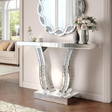 43" Mirrored Console Tables, Modern Silver Entryway Sofa Table with Curved Stone-Inlaid Legs for Living Room, Modern Luxury Accent Table, Hallway Foyer Table, Silver JIJIWANG