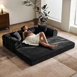 79" Convertible Sofa Bed with Fixed-Shape Frame & Removable Armrests, Modular Corduroy Sleeper Sofa, Folding Mattress Couch for Small Spaces - No Assembly Needed in Black (Includes 2 Pillows) SAVENICA