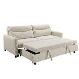 THSUPER 87-Inch King Size Convertible Sleeper Sofa Bed, Comfortable Pull-Out Futon Loveseat for RV Small Spaces, Hide-A-Bed Fold Out Couch - Beige THSUPER