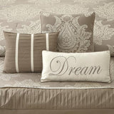 LANCO MODERN LIFESTYLE Beige King Size Comforter Set 7 Pieces, Jacquard Woven with Damask, Bedding Set in a Bag Includes Comforter, Bed Skirt, Pillow Shams, and Decorative Pillows LANCO MODERN LIFESTYLE