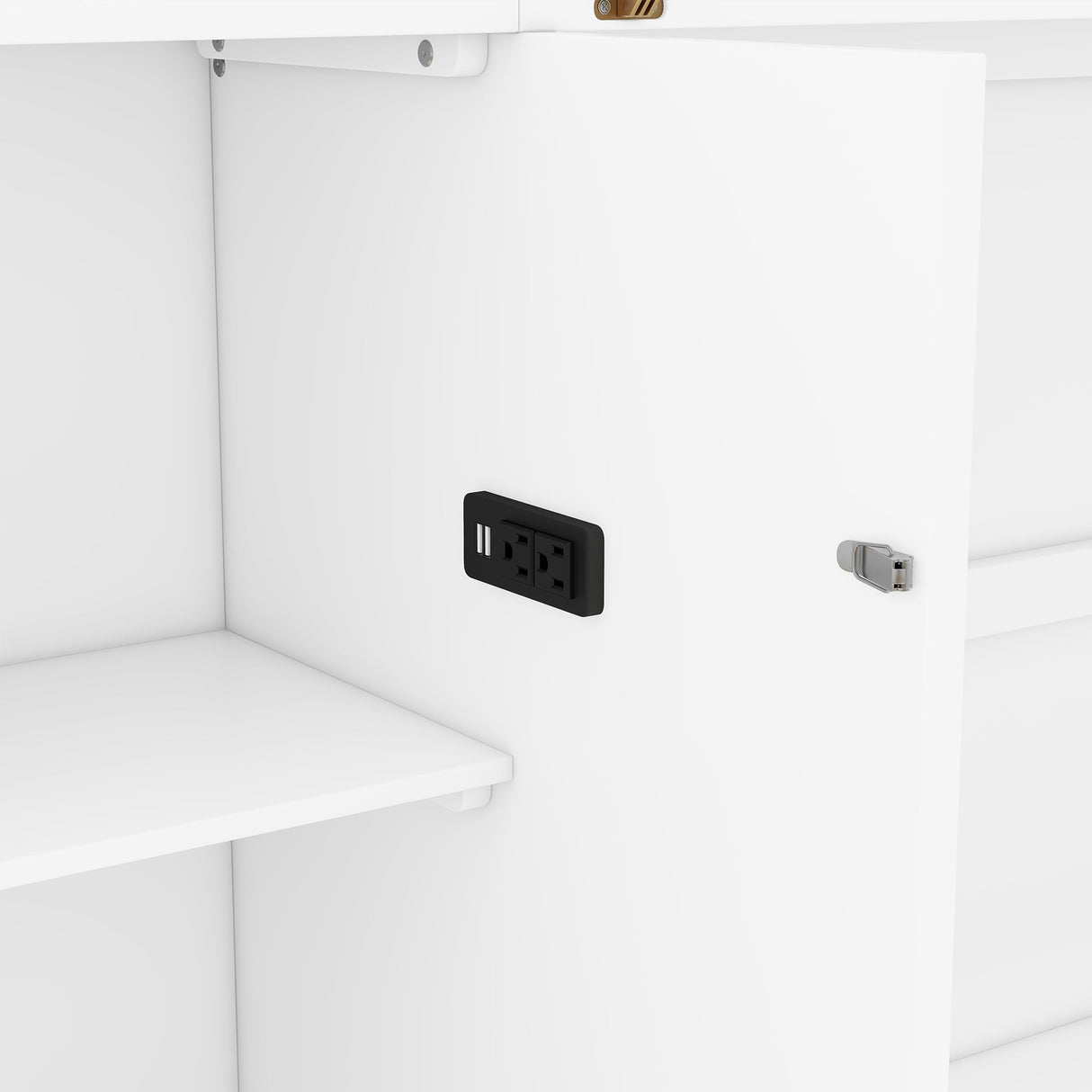 Queen Size Murphy Wall Bed with Storage, Bookcase Headboard, Solid Wood Cabinets, Shelves, Drawers and USB Ports, Multi-Function Platform Bed for Home Office, Guest Room (White) MERITLINE