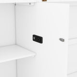 Queen Size Murphy Wall Bed with Storage, Bookcase Headboard, Solid Wood Cabinets, Shelves, Drawers and USB Ports, Multi-Function Platform Bed for Home Office, Guest Room (White) MERITLINE