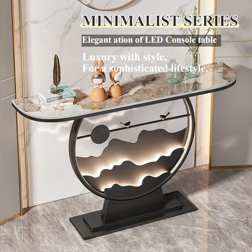 Modern Console Tables for Entryway with Metal Base/LED Light Entryway Table, Console Table Half Moon Hallway Table for Living Room, Hallway, Foyer, Entrance(Black C,120x30x80cm) Diodceraic