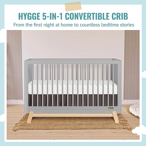 Dream On Me Hygge 5-in-1 Convertible Crib in Pebble Grey Oak, JPMA & Greenguard Gold Certified, Made of Sustainable Pinewood, Easy to Clean, Safe Wooden Nursery Furniture - WoodArtSupply