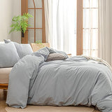 BESTOUCH Duvet Cover Set 100% Washed Cotton Linen Feel Super Soft Comfortable Chic Lightweight 3 PCs Home Bedding Set Cornflower Blue Queen BESTOUCH