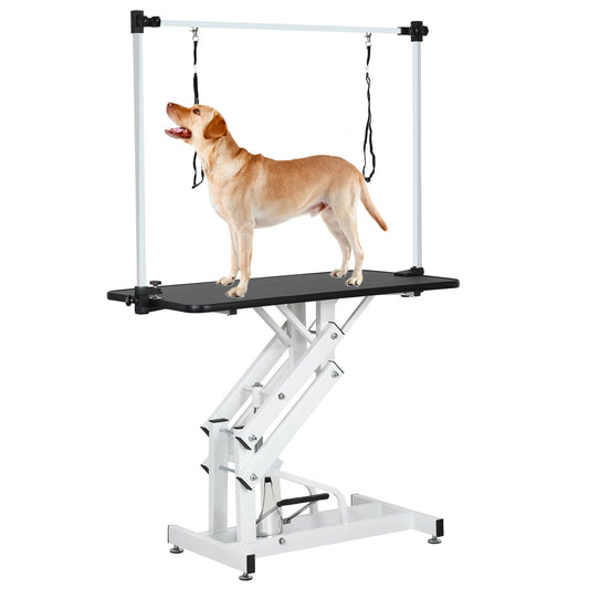 Afqxf Hydraulic Dog Grooming Table Heavy Duty for Small/Medium/Large Dogs, Pet Grooming Table with Adjustable Overhead Arm and Noose, Height Adjustable 21''-36'', 42.5''/ Black