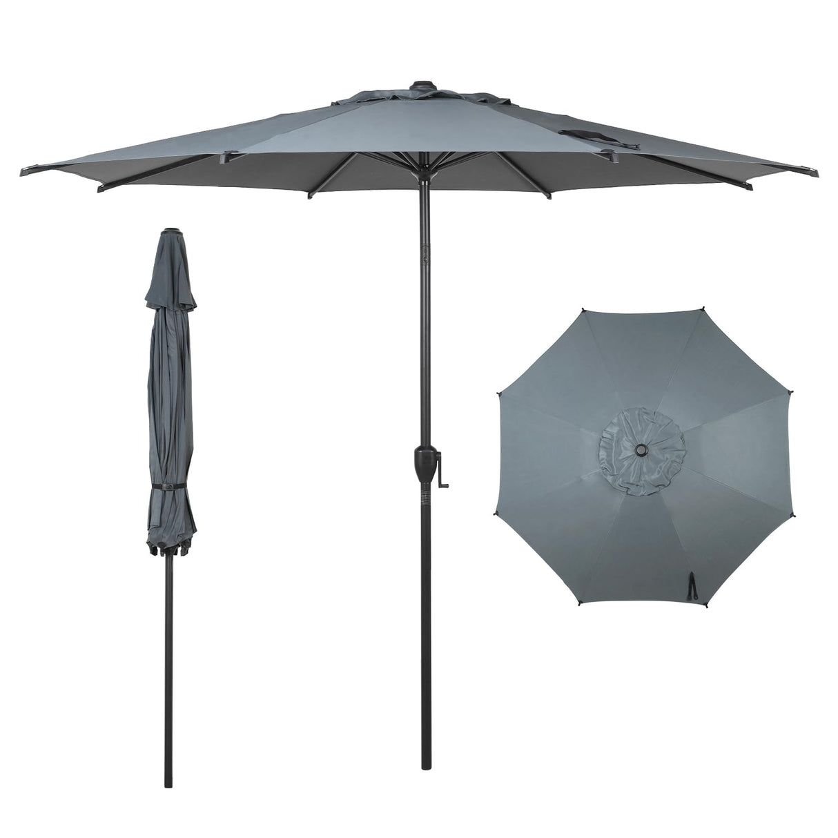 Abba Patio 9FT Lyon Outdoor Patio Umbrella Outdoor Table Umbrella with Push Button Tilt and Crank Market Umbrella 8 Sturdy Ribs UV Protection Waterproof for Garden Deck Backyard Pool Grey Abba Patio