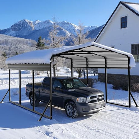 10x15FT Metal Carport, Heavy Duty Carport with Reinforced Frame & Side Support Poles for All-Weather, Outdoor Car Port Suitable for Parking Pickup, Boat, Car, and Tractor WUKHG