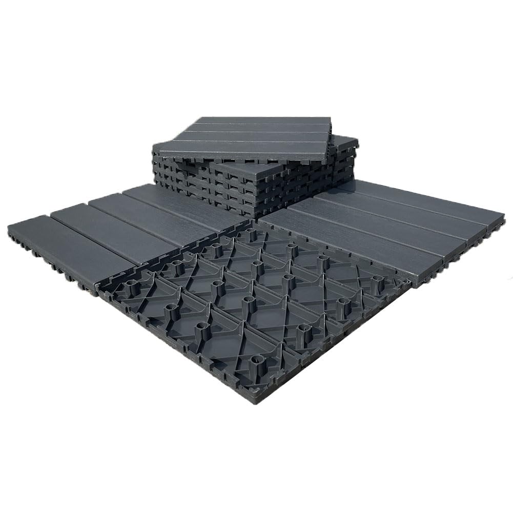 9 sq. ft Plastic Interlocking Deck Tiles,9 PCS Patio Deck Tiles,12"x12"(30 x 30cm) Waterproof Outdoor Flooring All Weather Use, Patio Floor Decking Tiles for Porch Poolside Balcony Backyard