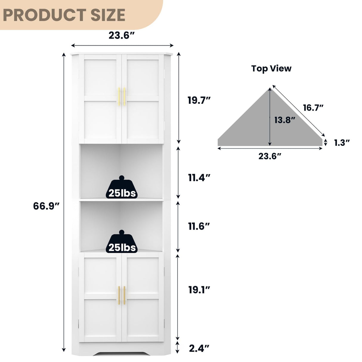 CHUWELL Corner Cabinet, 67'' Tall Corner Storage Cabinet with 4 Barn Doors and Adjustable Shelves for Living Room, Kitchen, Bathroom, Laundry Room, White CHUWELL
