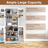 HLR 72" Kitchen Pantry Storage Cabinet, Freestanding Larder Cupboard, Kitchen Hutch Cabinet with Microwave Stand,Utility Pantry with Doors and Shelves for Dining Room, Living Room HLR