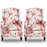 Consofa Upholstered Wingback Recliner Chair, Traditional Push Back Recliner with Padded Seat, Fabric Floral Recliner Wingback Chair, Mid Century Modern Wingback Chairs for Living Room (2,Red Floral)