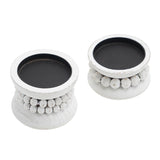 NIKKY HOME Farmhouse Beaded Wooden Pillar Candle Holders Set of 2, Rusitc Solid Wood Candlesticks Pedestal, Fireplace Mantle Table Centerpiece Decor, Distressed White NIKKY HOME