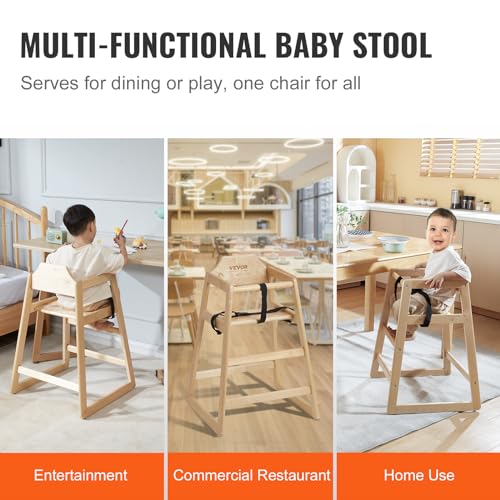 VEVOR Wooden Double Solid Wood Feeding, Eat & Grow Portable High, Easy to Clean Baby Booster Seat, Compact Toddler Chair, Natural VEVOR