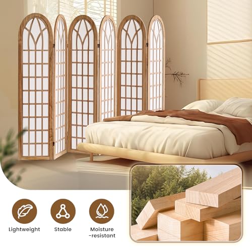ALeesing Folding Room Divider Privacy Screen Freestanding 6-Panel Shoji Style Wooden Frame Decorative Partition Wall for Bedroom Office Apartment Natural ALeesing
