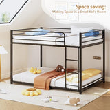 Bonnlo Full Over Full Metal Bunk Bed, Twin Size Frame with Ladder & Safety Guardrail, Low Profile Space-Saving Design, Ideal for Kids & Juniors, Mattress Not Included (Black) Bonnlo