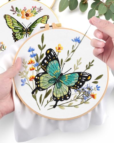 ERKOON 5 Sets Embroidery Kit for Beginners (Butterfly and Flower) ERKOON