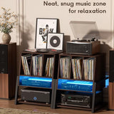 Homieasy Record Player Stand with Vinyl Storage Cabinet, 22" Record Player Table Up to 200 Albums, Large Wood Turntable Stand with Record Album Holder with Charging Station & LED Light, Espresso Homieasy