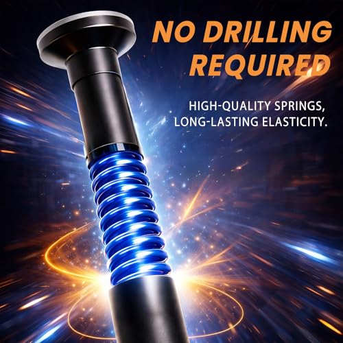 AJAZZ Room Divider Curtain Rod, No Drilling Room Separator for Space Partition Adjustable (H) 43-120×(W) 35-100 inch Heavy Duty Temporary Wall Divider Floor to Ceiling Tension Rod, Black AJAZZ