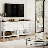 HOSTACK Farmhouse Console Table with 2-Door Cabinet & 2 Drawers, Coffee Bar, Entryway Table with Storage Shelf, Sofa Tables Buffet Sideboard for Kitchen, Hallway, Dining, Living Room, White HOSTACK